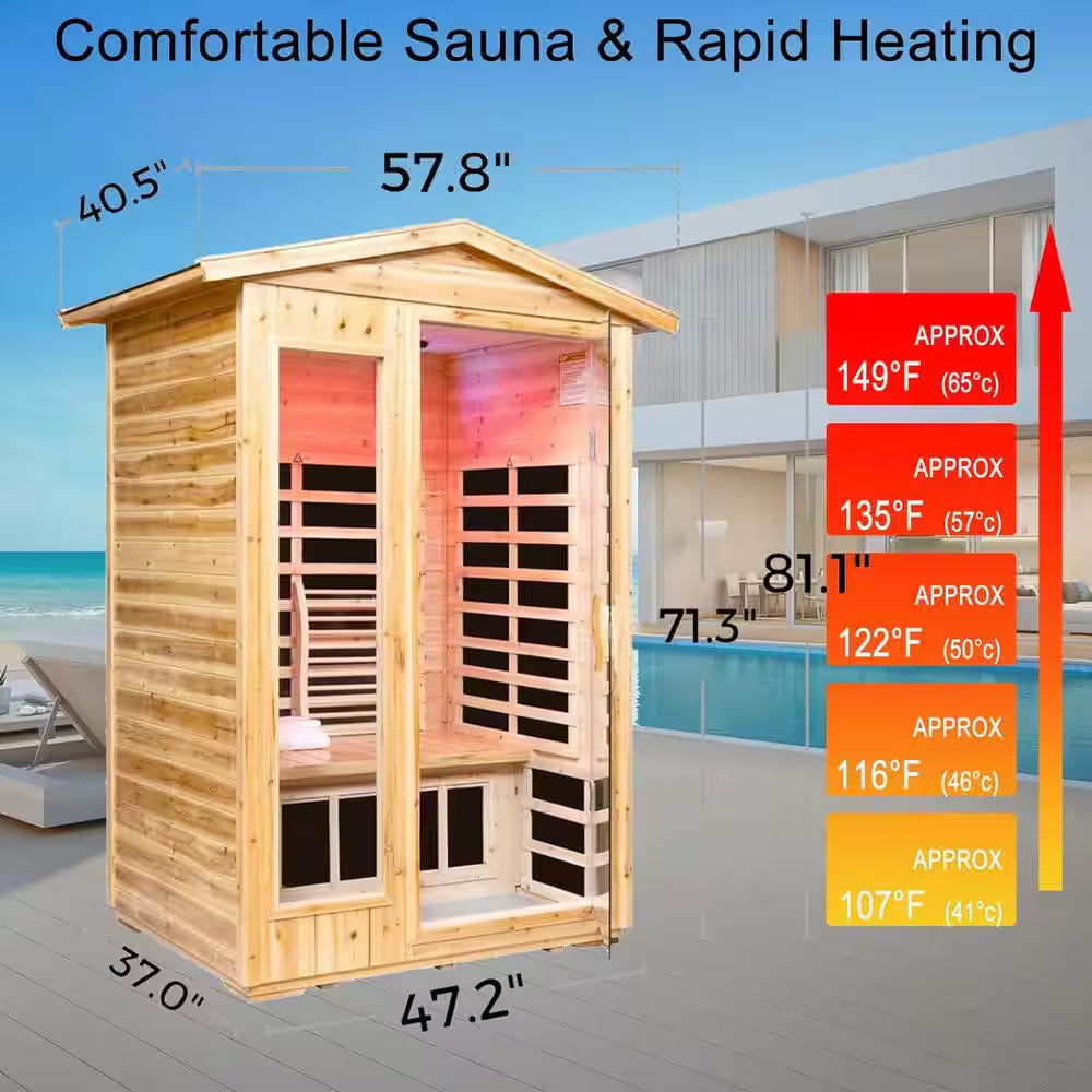 Moray 1-2 Person Old-Fir Outdoor Infrared Sauna with 8-Carbon Far Infrared Heaters and Waterproof