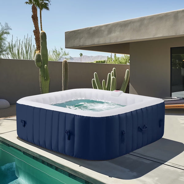 73''Inflatable Hot Tub, Outdoor Hot Tub for 6 Person Indoor Home Spa with Hidden Machine, 130 Massage Jets, Lockable Cover, Storage Bag, 4 Filters, 2 Cup Holders, Max 104℉, 910L Capacity
