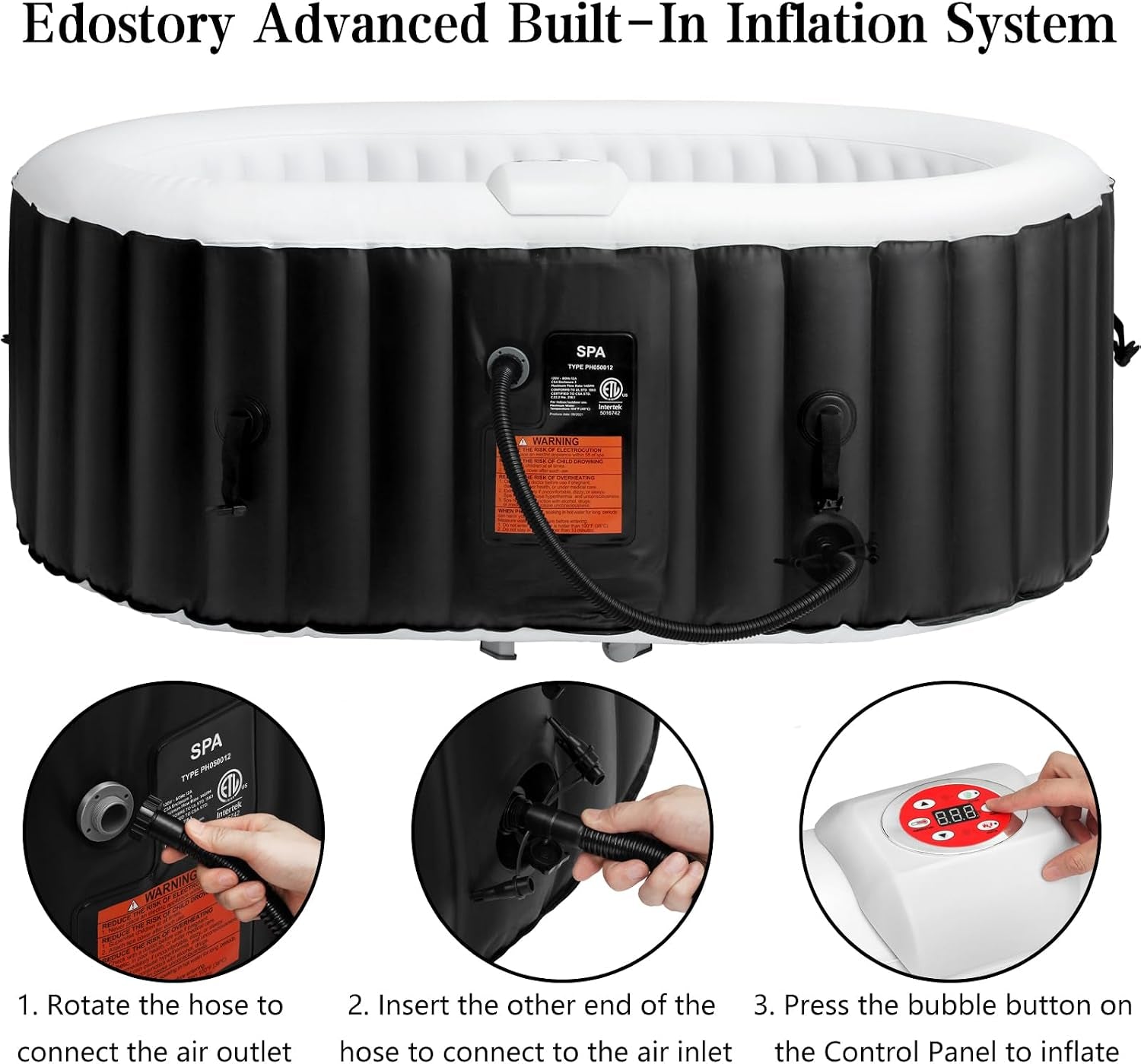 Hot Tub Inflatable Portable Oval Spa 2 Person Hot Tub with 90 Bubble Jets, Cover, Filter Cartridges, Pump, Black