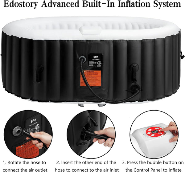 Hot Tub Inflatable Portable Oval Spa 2 Person Hot Tub with 90 Bubble Jets, Cover, Filter Cartridges, Pump, Black