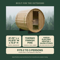 2-Person Luxury Finland Thermo Pine Outdoor Barrel Sauna with Half View Window,Harvia Electric Heater with Sauna Stone, Sauna Accessories Kit and Asphalt Shingle Roof, 4'X6', OBS1812 — Results & Stats