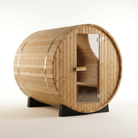 2-Person Luxury Finland Thermo Pine Outdoor Barrel Sauna with Half View Window,Harvia Electric Heater with Sauna Stone, Sauna Accessories Kit and Asphalt Shingle Roof, 4'X6', OBS1812 — Studio Shot