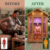 2 Person Outdoor Sauna Infrared Saunas Dry Sauna Room 120V Red Cedar and Okoume Wood Wooden Sauna Spa 1800W APP Control 7 Color Light 48.8 * 37 * 87.4Inch — Before & After