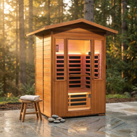 2 Person Outdoor Sauna Infrared Saunas Dry Sauna Room 120V Red Cedar and Okoume Wood Wooden Sauna Spa 1800W APP Control 7 Color Light 48.8 * 37 * 87.4Inch — Studio Shot