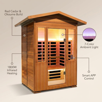 2 Person Outdoor Sauna Infrared Saunas Dry Sauna Room 120V Red Cedar and Okoume Wood Wooden Sauna Spa 1800W APP Control 7 Color Light 48.8 * 37 * 87.4Inch — infographic