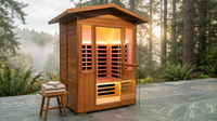 2 Person Outdoor Sauna Infrared Saunas Dry Sauna Room 120V Red Cedar and Okoume Wood Wooden Sauna Spa 1800W APP Control 7 Color Light 48.8 * 37 * 87.4Inch — Lifestyle