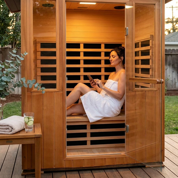 Outdoor Infrared Sauna Built for Daily Wellness, Red Cedar Construction, App Control, 1800W Heating System