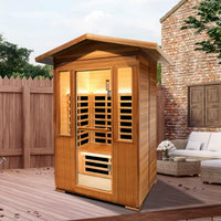 2 Person Outdoor Sauna Infrared Saunas Dry Sauna Room 120V Red Cedar and Okoume Wood Wooden Sauna Spa 1800W APP Control 7 Color Light 48.8 * 37 * 87.4Inch