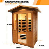 2 Person Outdoor Sauna Infrared Saunas Dry Sauna Room 120V Red Cedar and Okoume Wood Wooden Sauna Spa 1800W APP Control 7 Color Light 48.8 * 37 * 87.4Inch
