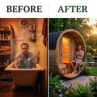 6-Person Patchworkred Cedar Traditional Steam Barrel Sauna — Before & After