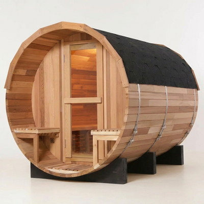 Traditional Steam Barrel Sauna Built for Outdoor Wellness, Patchwork Red Cedar, 6-Person Capacity, 1800mm