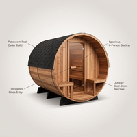 6-Person Patchworkred Cedar Traditional Steam Barrel Sauna — infographic