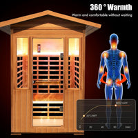2 Person Outdoor Sauna Infrared Saunas Dry Sauna Room 120V Red Cedar and Okoume Wood Wooden Sauna Spa 1800W APP Control 7 Color Light 48.8 * 37 * 87.4Inch