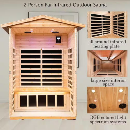 Moray 1-2 Person Old-Fir Outdoor Infrared Sauna with 8-Carbon Far Infrared Heaters and Waterproof