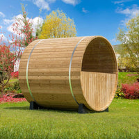 Woodbridge 2-Person Luxury Finland Thermo Pine Outdoor Barrel Sauna with Half View Window,Harvia Electric Heater with Sauna Stone, Sauna Accessories Kit and Asphalt Shingle Roof, 4'X6', OBS1812