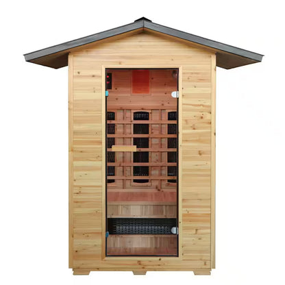 Burlington 2-Person Outdoor Infared Sauna in Hemlock with Weatherproof Cabin, Metal Roof and Bluetooth Sound System
