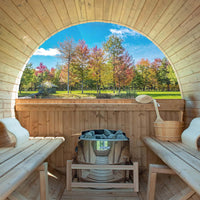 Woodbridge 2-Person Luxury Finland Thermo Pine Outdoor Barrel Sauna with Half View Window,Harvia Electric Heater with Sauna Stone, Sauna Accessories Kit and Asphalt Shingle Roof, 4'X6', OBS1812
