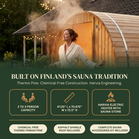 Outdoor Barrel Sauna Built for Wellness, Finland Thermo Pine, Harvia Electric Heater, 4x6 Dimensions — Results & Stats