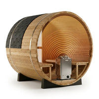 Outdoor Barrel Sauna Built for Wellness, Finland Thermo Pine, Harvia Electric Heater, 4x6 Dimensions — How It Works