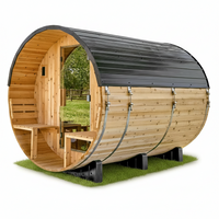 Outdoor Barrel Sauna Built for Home Wellness, 4-6 Person Cedar, Electric Heater, Wi-Fi Control, LED Lights