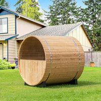 Woodbridge 2-Person Luxury Finland Thermo Pine Outdoor Barrel Sauna with Half View Window,Harvia Electric Heater with Sauna Stone, Sauna Accessories Kit and Asphalt Shingle Roof, 4'X6', OBS1812