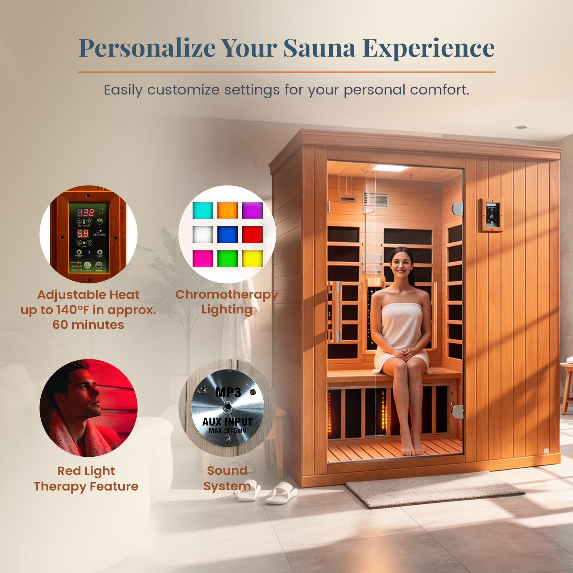 Madrid Elite 3 Person Low EMF Infrared Lighting Home Sauna
