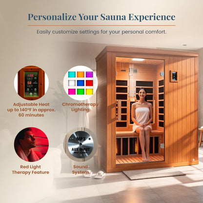 Madrid Elite 3 Person Low EMF Infrared Lighting Home Sauna