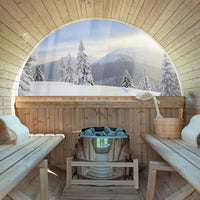 Woodbridge 2-Person Luxury Finland Thermo Pine Outdoor Barrel Sauna with Half View Window,Harvia Electric Heater with Sauna Stone, Sauna Accessories Kit and Asphalt Shingle Roof, 4'X6', OBS1812