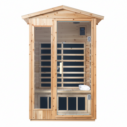 Moray 1-2 Person Old-Fir Outdoor Infrared Sauna with 8-Carbon Far Infrared Heaters and Waterproof