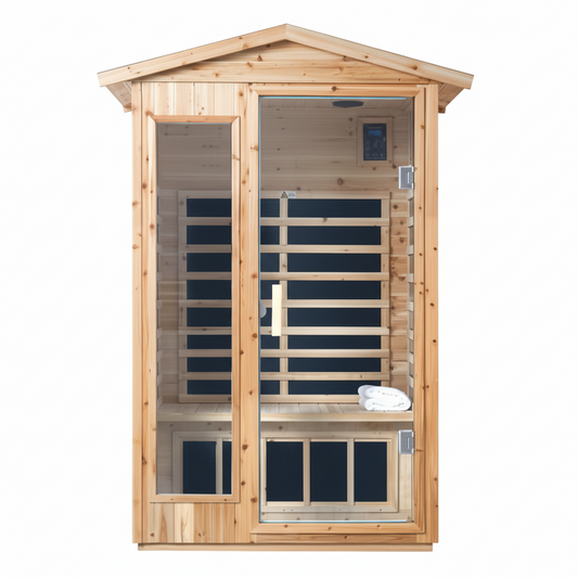 Moray 1-2 Person Old-Fir Outdoor Infrared Sauna with 8-Carbon Far Infrared Heaters and Waterproof